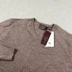 Black Brown 1826 Sweater Men's Large Brown V-Neck Lambswool Nylon Blend New